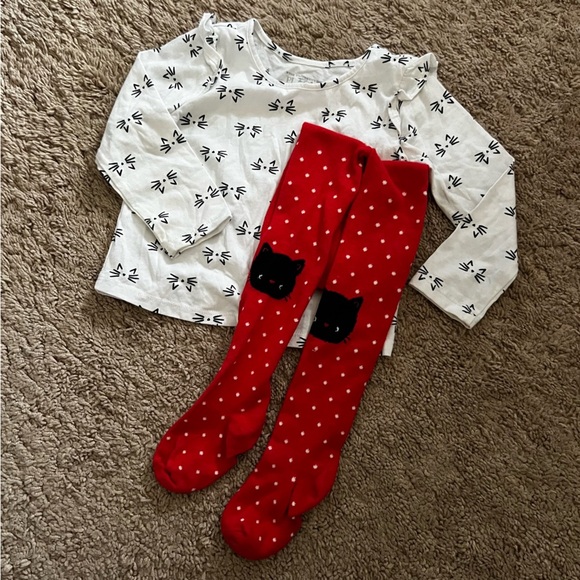 Gymboree Red Polka Dotted Cat Leggings and T-shirt Size 12-18 Months - Picture 4 of 8